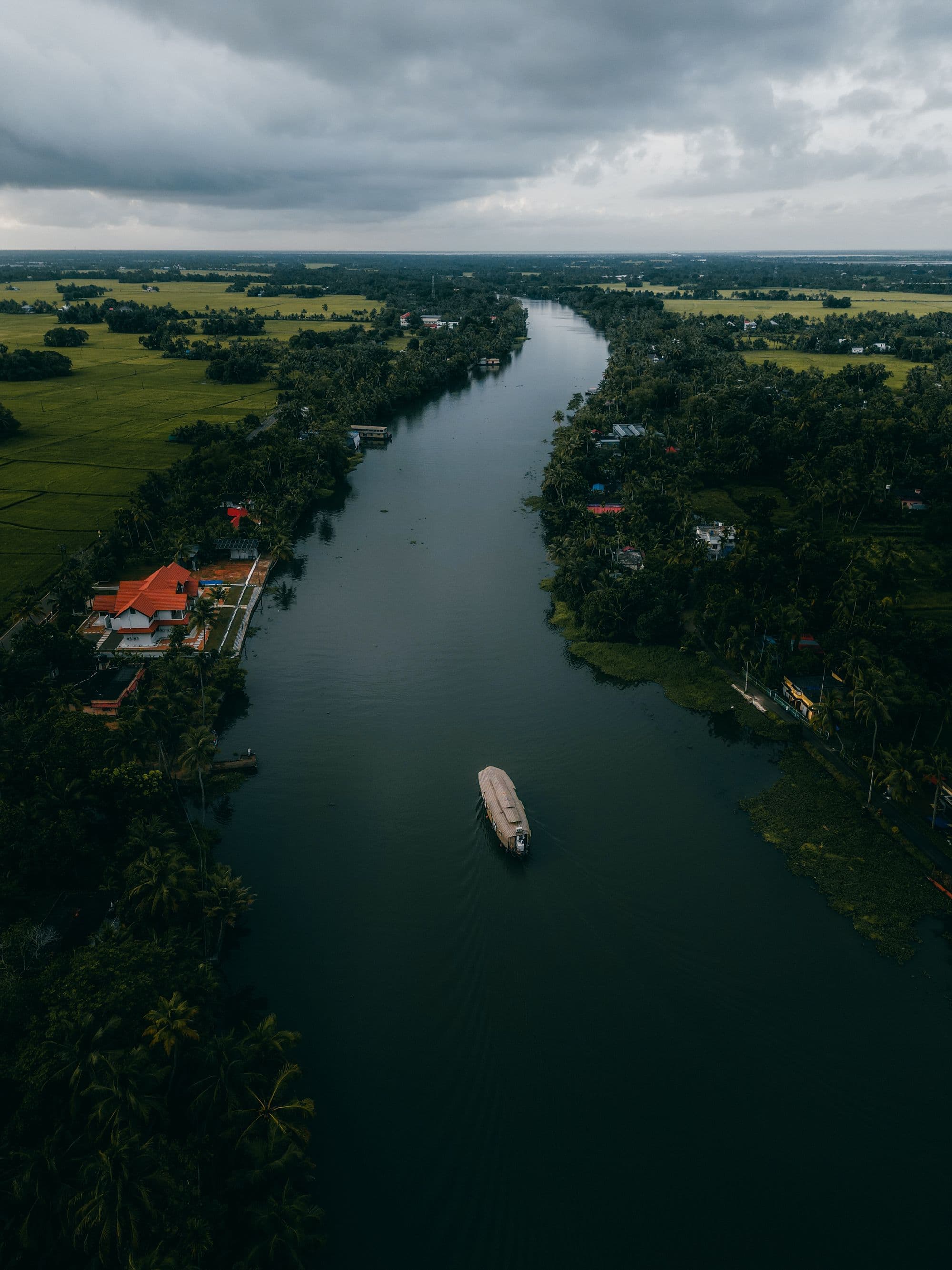 Aerial view of Kerala backwater network