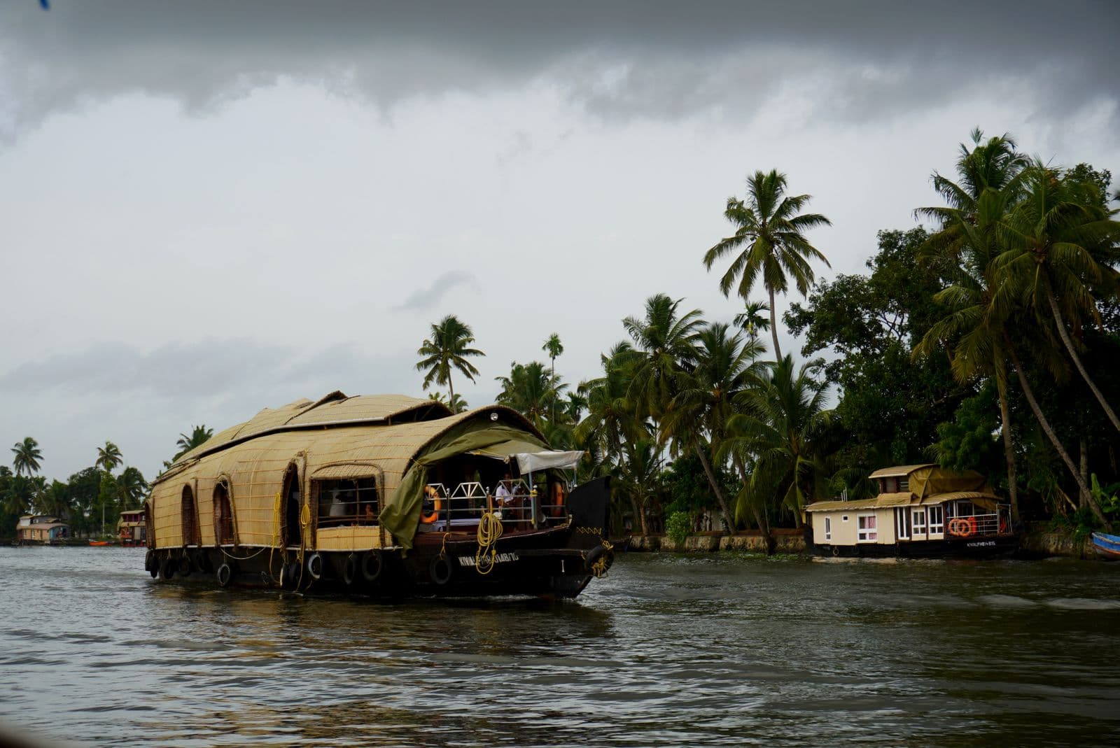 A traditional Kerala kettuvallam houseboat on the Vembanad